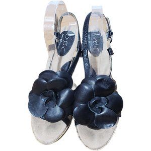 ♦️5/$20 B.O.C Black Leather Flower Cork Wedged Heels 9
